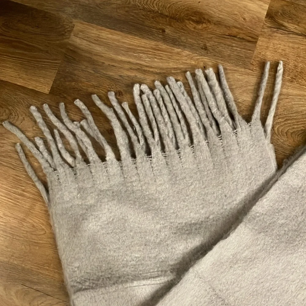 Soft Light Gray Fringe Scarf Wrap